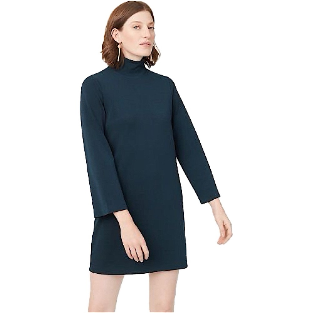 club monaco turtleneck dress EllaiBellai Teal Green Blue Shift Mock Neck Bell Sleeve Mini S signature T lace up corset back dress White Satin Slip Dress: Size:CHILD-3XS-6-12 Months Maxi dress